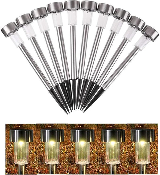 10PCS Warm LED Outdoor Steel Garden Solar Powered Landscape Light Lamp Yar Pathway Stake Lights