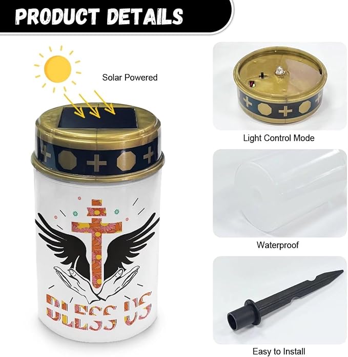 Prayer Signs Grave Lights for Cemetery Solar Porch Lights Outdoor Waterproof Solar Powered Flameless Candle Led | Lumora