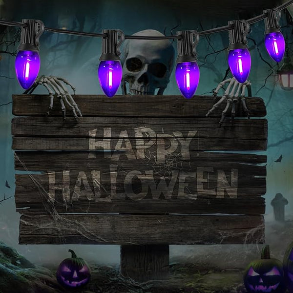 C7 Purple Halloween Lights Outdoor Indoor, 10FT Waterproof LED String Lights with Black Wire for Patio, Window | Lumora