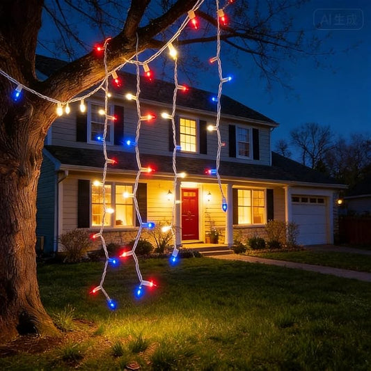 Red White and Blue Christmas Lights, UL Certified and Commercial Grade 100 LED Christmas Decorations String Lights, for Indoor and Outdoor Use.