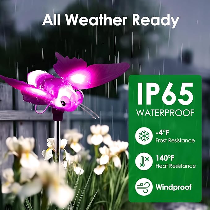 Outdoor Solar Lights for Yard, Self Swing Purple Solar Butterfly Lights, 1800mAh Waterproof Garden Lights Auto | Lumora