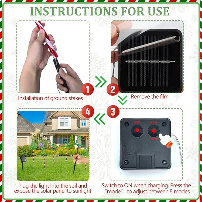 6 in 1 Solar Christmas Tree Pathway Lights, 54 LED Solar Powered Christmas Tree Candy Outdoor Decorations, 8 Lighting Modes, 800mAh, Waterproof Xmas Tree Candy Lights for Outdoor Garden