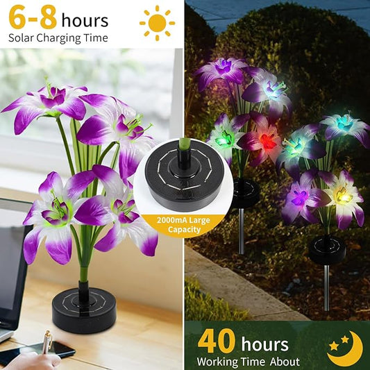 Solar Lily Flower Garden Lights Outdoor Decorative, 7 Color Changing Solar Flower Lights Waterproof, 40H Solar Powered Pathway Lights for Yard Lawn Patio Walkway Landscape