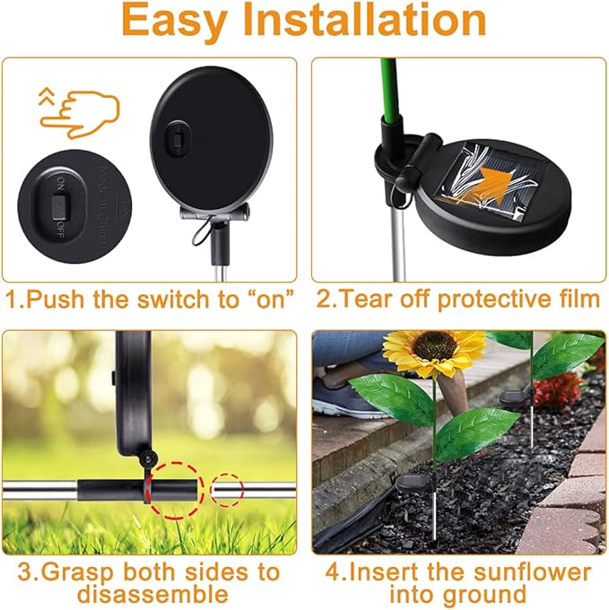 AHNNER Sunflower Solar Lights Outdoor Garden Decorative, 26'' Fall Solar Garden Lights, Solar Flower Lights IP65 Waterproof for Yard Patio Porch Backyard (2 Pack)