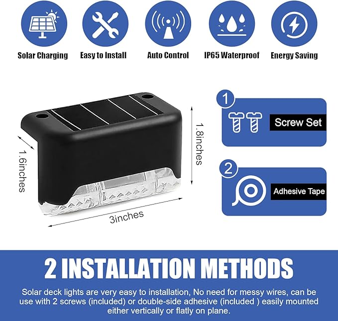 24Pack Outdoor Solar Deck Lights, Solar Step Lights Waterproof Solar Lights, Outdoor Stairs Solar Lights, Outdoor Lights for Deck, Step, Railing, Wall, Patio, Stair and Driveway Path