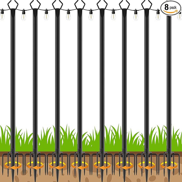 AILBTON 8 Pack 10Ft String Light Poles,Light Poles for Outside String Lights,Outdoor Light Poles with Fork,Metal | Lumora
