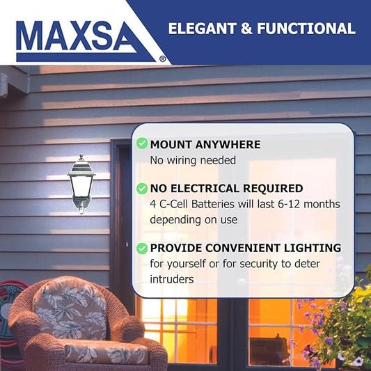 Maxsa 43319-RS Battery-Powered Motion-Activated Outdoor Wall Sconce, 3000K (Warm White), Black