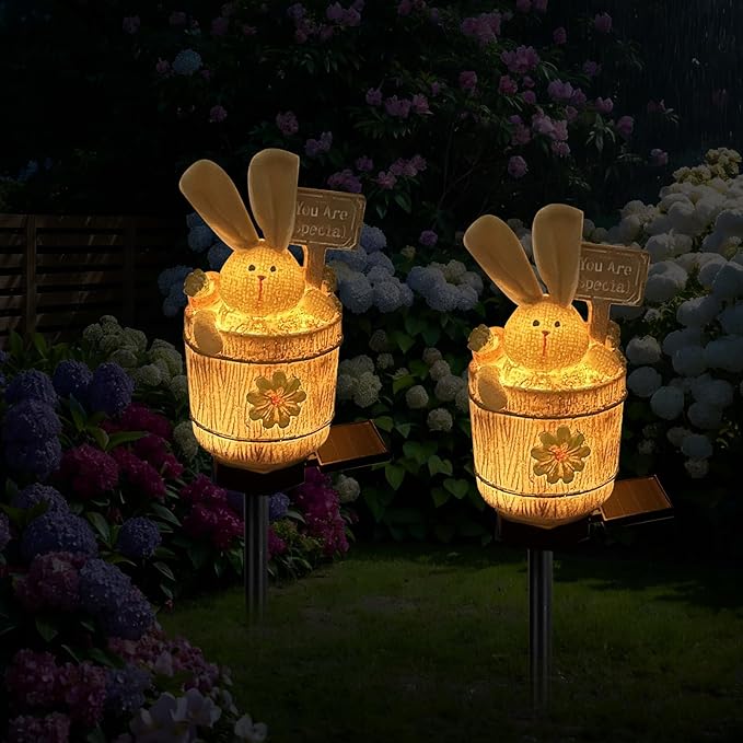 Solar Garden Bunny Lights Outdoor, Waterproof Solar Decorative Lights Outdoor Rabbit Bunny Statue Solars Garden Decorations Outside Solars Light for Yard Lawn Pathway Patio (You are Special)