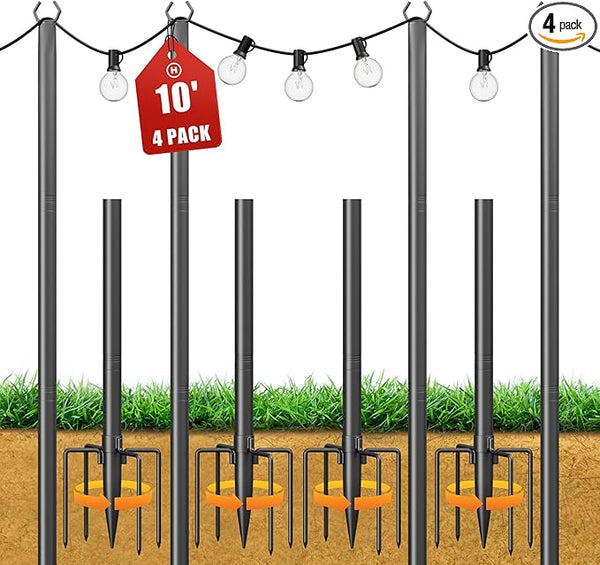 String Light Poles for Outside, 10ft Adjustable Metal Poles for Outdoor String Lights Hanging Light, Outdoor Light | Lumora