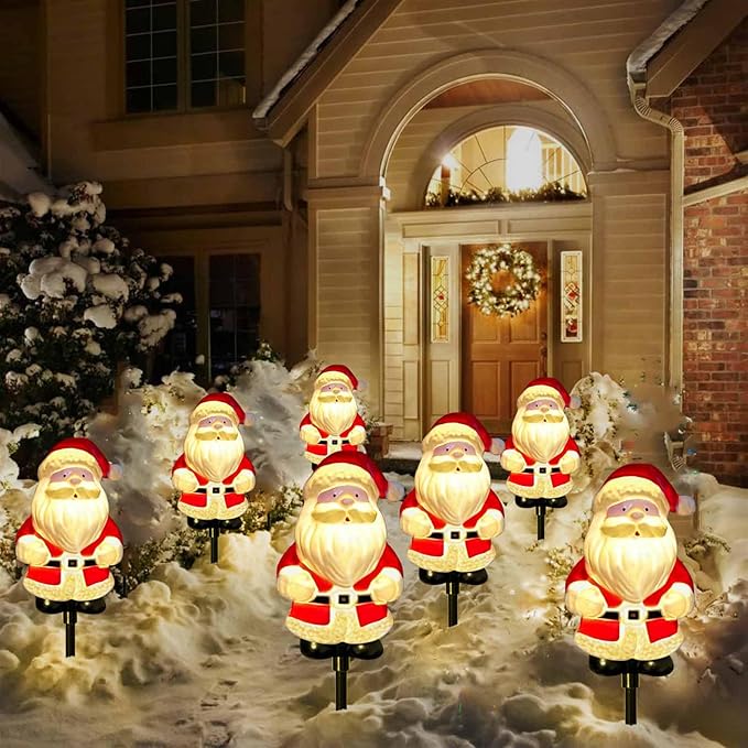 Upgraded 6-Pack Solar Christmas Garden Stake Lights, Outdoor Waterproof Solar Santa Claus Stake Christmas Pathway Lights for Garden Decorations Lawn Pathway Patio (8 Modes)