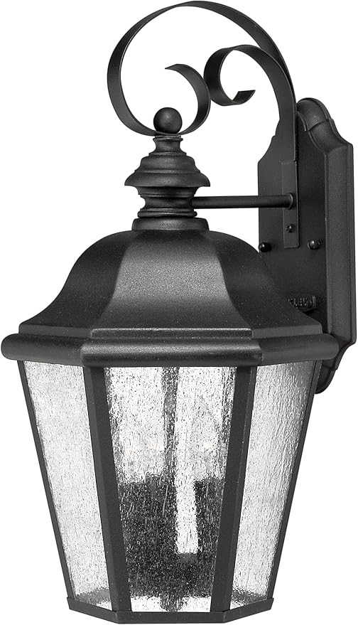 Hinkley Edgewater Medium Wall Mount Outdoor Lantern - Estate Series, 3-Light, Aluminum, Clear Seedy Glass - Black | Lumora