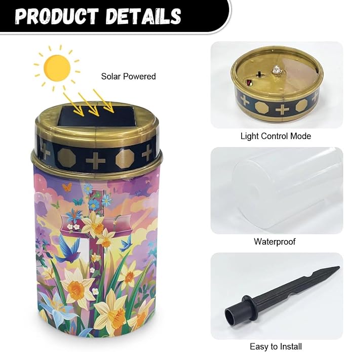 Orange Flower Cemetery Candles for Grave Solar Patio Lights Outdoor Waterproof Grave Solar Lights Solar Cross | Lumora