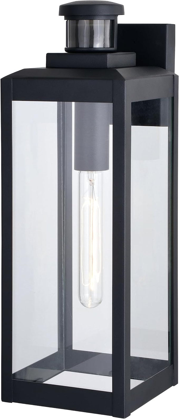 VAXCEL Kinzie Outdoor Porch Light, 6" W x 17.5" H Black Outdoor Lantern, Motion Sensor Wall Light for Porch, Patio | Lumora