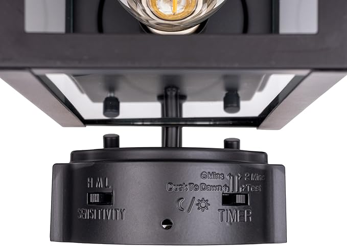 GRUENLICH Dusk to Dawn Outdoor Wall Lantern, PIR Motion Sensor Wall Sconce, E26 Base Max 60W, Metal Housing Plus Glass, Matte Black Finish, Bulb Not Included, 2-Pack