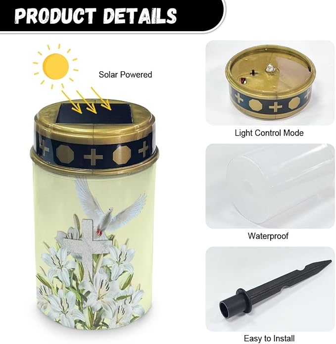 Cross Dove Solar Light Outdoor Solar Garden Lights Bright Solar Path Lights Outdoor Cemetery Solar Light for Grave Memorial Gift Cemetery Decorations for Grave