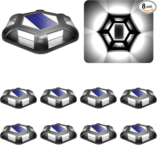 Solar Dock Lights Driveway Deck Lights - 8 Packs Waterproof 1200mAh Outdoor LED Aluminum Dock Lighting Warning Step | Lumora
