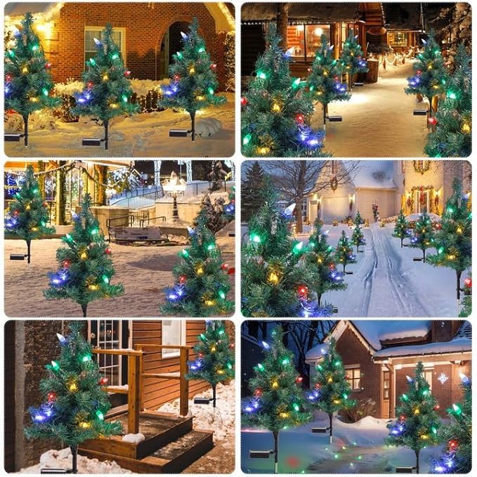 Solar Christmas Tree Lights Decorations- Christmas Outdoor Waterproof Xmas Tree Pathway Stake Lights with 20 Strawberry LED Lights in 4 Colors for Garden/Patio/Lawn/Yard,Ornament 4 Packs