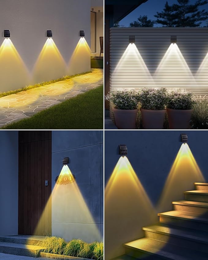 High Brightness Solar Fence Lights Outdoor, Larger Size Solar Lights with Dual Solar Panels, Waterproof Fence Lights Solar Powered for Stair, Step, Yard, Patio, Wall (8 Pack)