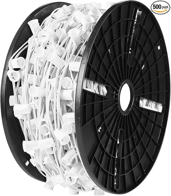 Brightown Commercial C9/E17 500' Christmas Light Sockets Set Spool, 12" Spacing - Outdoor Security Flood Light | Lumora