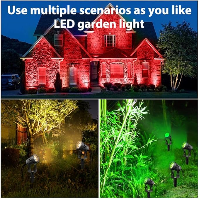 Smart Low Voltage Landscape Lights, Bluetooth Landscape Lighting, RGB Warm White LED Spotlights APP Control, 12V 24W Outdoor Yard Spot Lights with Spike Stand, Waterproof Garden Light Music Sync