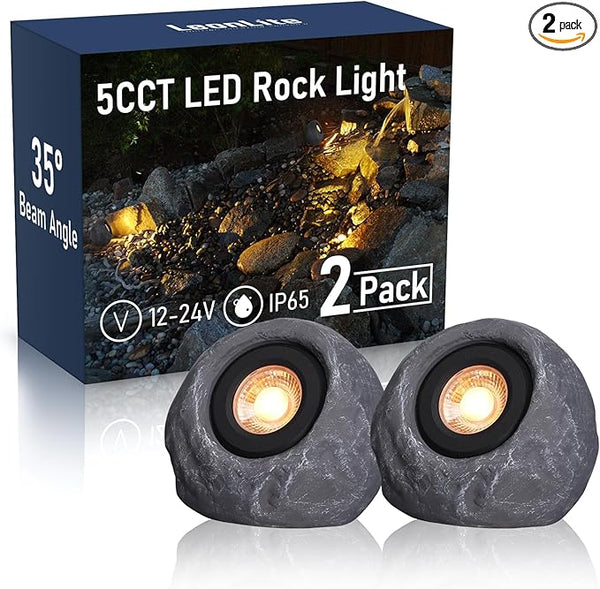LEONLITE 5CCT Decorative Stone Light Outdoor, 5W LED Low Voltage Landscape Lighting for Garden, Yard, 12-24V AC/DC | Lumora