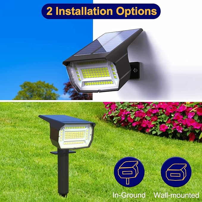 LOTMOS Solar Spot Lights Outdoor Waterproof IP67, 10 Pack Landscape Spotlights with 72 LEDs,3 Modes/ 2-in-1/Auto On/Off Solar Powered Flood Lights for Outside Garden Lawn Patio Driveway (Warm White)