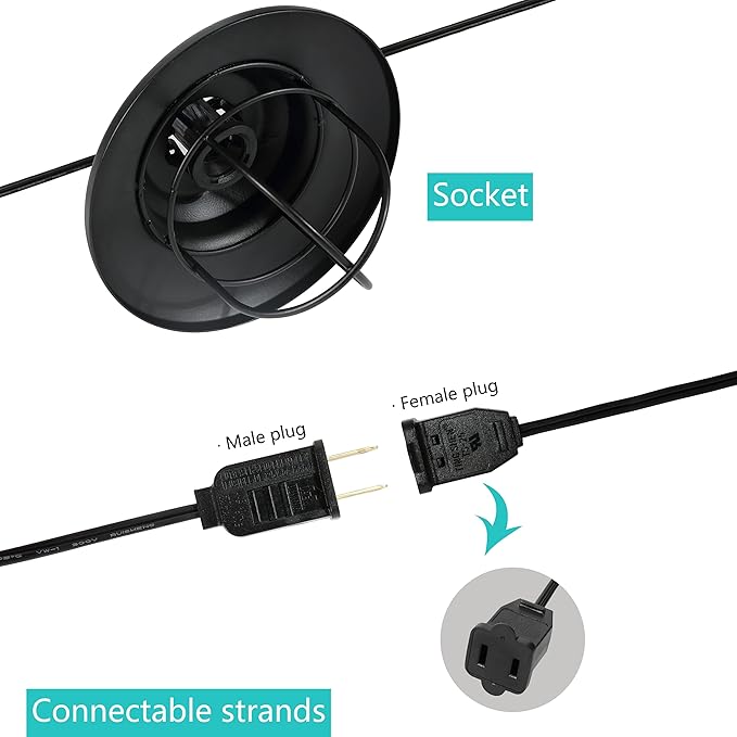 JONATHAN Y Indoor Outdoor Rustic Farmhouse LED G40 Metal Cage Shade String Lights Garden Patio Backyard Porch Balcony, 10 ft. 10-Light, Black