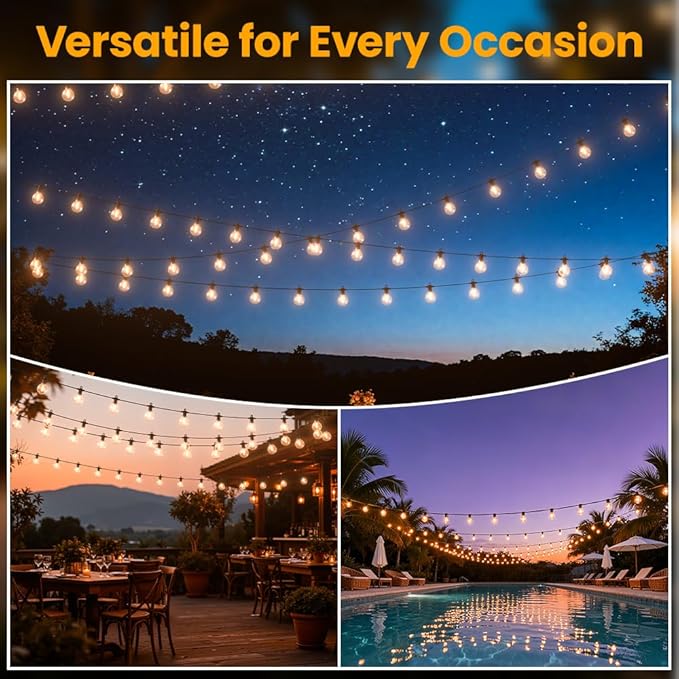 100FT Solar String Lights Outdoor Waterproof IP65 with USB-Charging , Solar Powered LED Patio Lights with 50+2 | Lumora