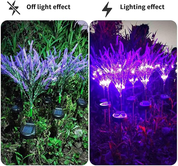 Solar Light Outdoor Garden Decorative Lavender Flowers 2 Pack, Waterproof Solar Garden Lights with Purple Flowers, Color Changing LED Solar Powered Landscape Lights for Yard Garden Patio