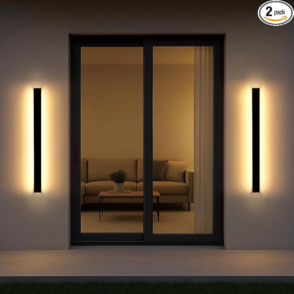 Outdoor Porch Light Set of 2, 39 Inch LED Wall Sconce, Black Modern Exterior Wall Light Fixture, IP65 Waterproof | Lumora