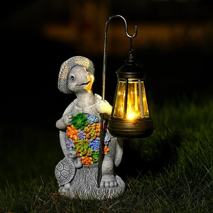 Solar Garden Outdoor Statue Turtle with Hanging LED Lantern —Outside Solar Turtle Decor for Garden,Home,Lawn,Yard | Lumora