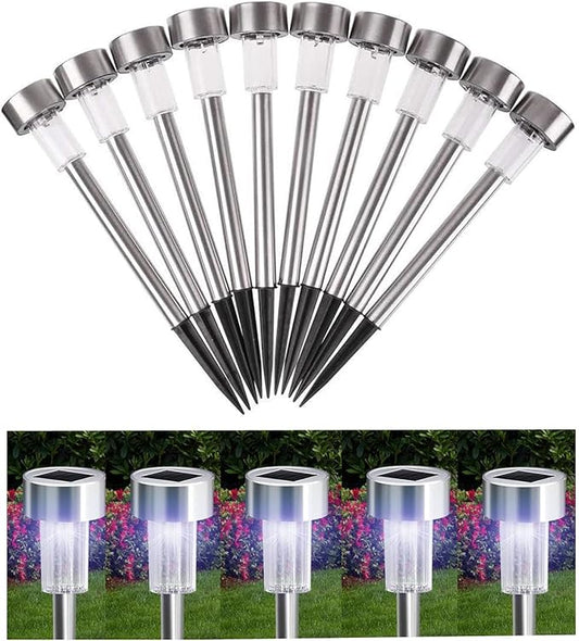 10PCS White LED Outdoor Steel Garden Solar Powered Landscape Light Lamp Yar Pathway Stake Lights
