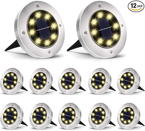 Aogist Solar Ground Lights - 12 Pack, 8 LED, Waterproof Outdoor Disk Lights for Pathway, Yard, Walkway, Patio, Lawn | Lumora