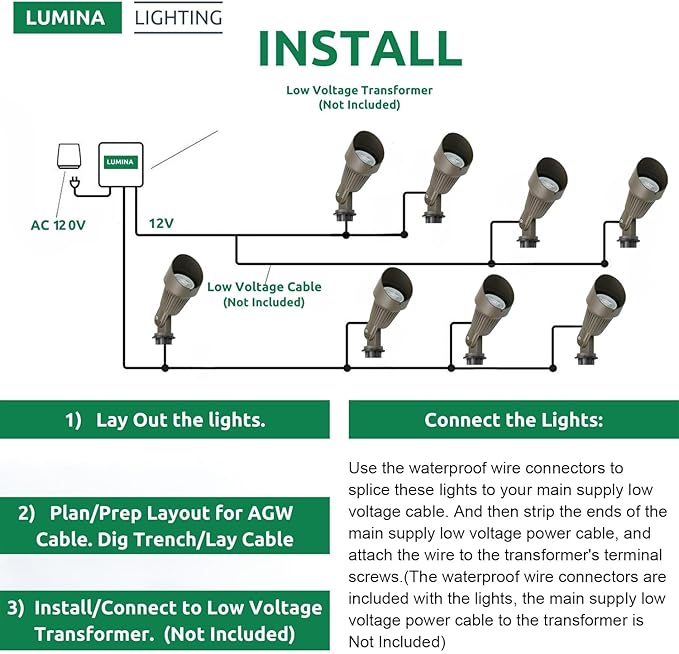 Lumina Lighting® 5W Landscape Lighting 12V Landscape Lights Low Voltage Landscape Spotlights Warm White Waterproof | Lumora