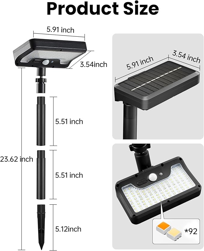 Solar Walkway Lights Outdoor, 92 LEDs Motion Sensor Outdoor Lights,600Lumen Brighter Solar Pathway Light with | Lumora