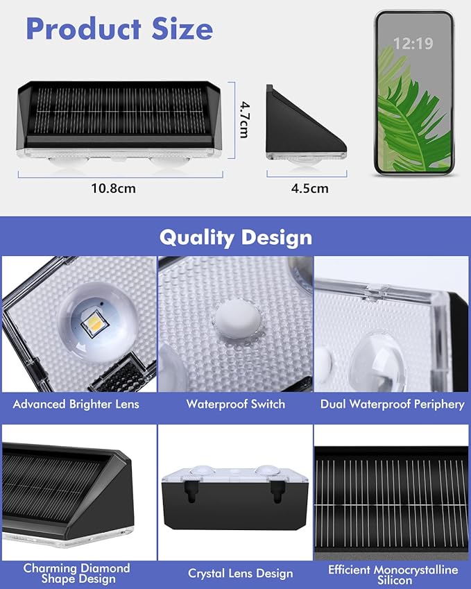 Solar Fence Lights Outdoor 8 Pack, IP65 Waterproof Fence Lights Solar Powered, 3 Modes(Warm/Neutral/Cool White) | Lumora
