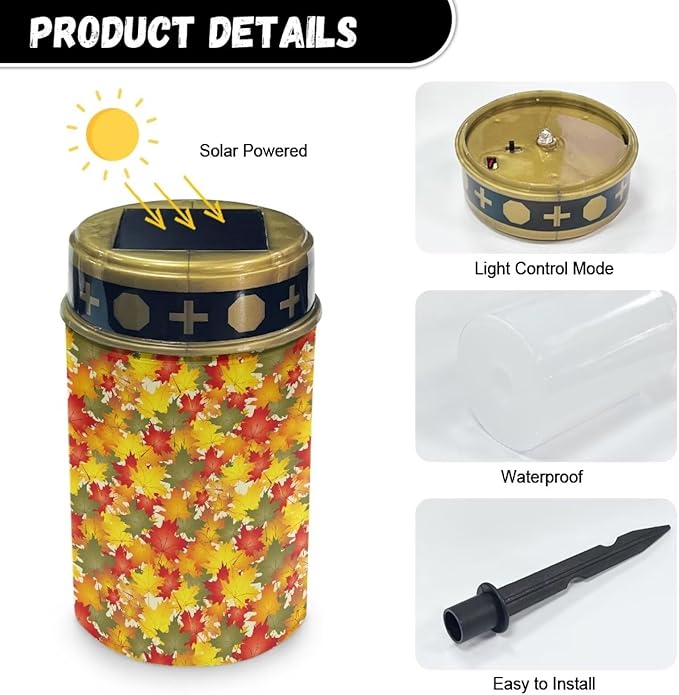 Fall Leaves Solar Lights for Garden Outdoor Solar Powered Lights Waterproof Solar Lights Outside Solar Garden Lights Yard Pathway Maple Leaves Print Solar Light
