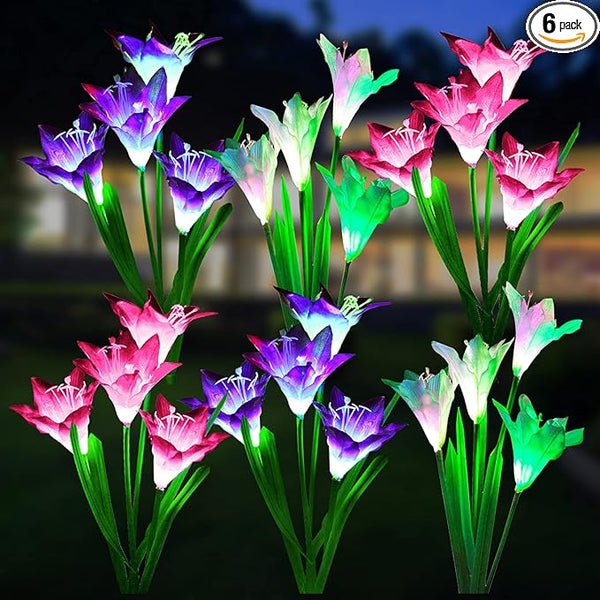 WdtPro Solar Lights Outdoor Garden Decorative 6 Pack, Waterproof Solar Garden Lights with 24 Lily Flowers, Color | Lumora