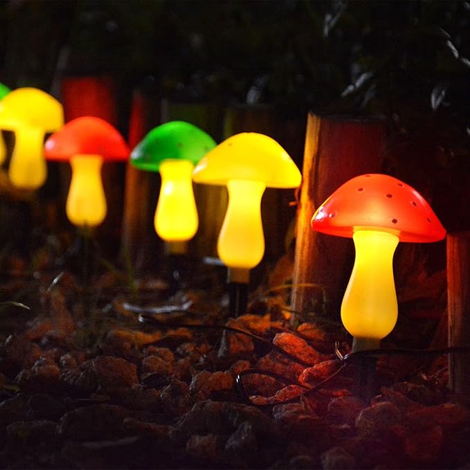 Upgraded Outdoor Solar Garden Mushroom Lights(6 Mushrooms Lamps), 8 Modes Outside Waterproof Solar Powered Christmas Lights Decoration, Yard, Lawn, Pathway... (Multi-Colored)