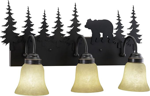 VAXCEL Bozeman 3-Light 24.75 inch Wide Burnished Bronze Rustic Cabin Bathroom Vanity Lighting Fixture, Amber Flake | Lumora