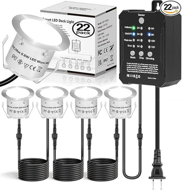 HIBOITEC Low Voltage Deck Lights Kit with Transformer Dimmable Timer and Photocell Sensor Outdoor Recessed LED Deck | Lumora