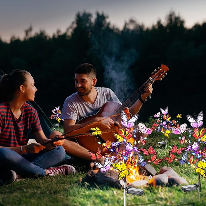 Admitrack 2 Pack Solar Garden Lights Outdoor Solar Butterfly Lights,Solar Outdoor Waterproof Solar Powered Lights, Solar Outdoor Decor Light for Landscape, Pathway, Yard (Colorful Light)