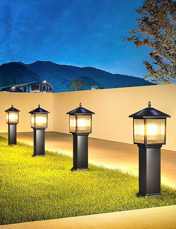23.6" Solar Pathway Light with Stripe Glass IP65 Waterproof Solar Landscape Path Lights Outdoor Aluminum Housing Bollard Lights for Garden Lawn Yard Porch Patio