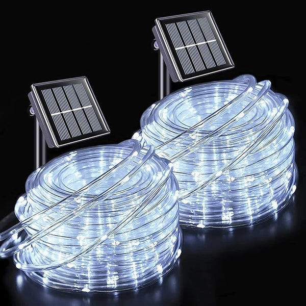 JMEXSUSS 2 * 200 LED White Solar Rope Lights, 66ft IP 65 Waterproof Solar String Light Outdoor, 8 Modes Christmas | Lumora