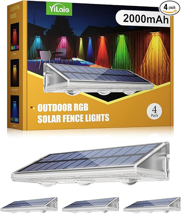 YiLaie Solar Fence Lights Outdoor - Warm White & RGB 6 Color, Solar Lights Outdoor IP67 Waterproof, Garden Lights | Lumora