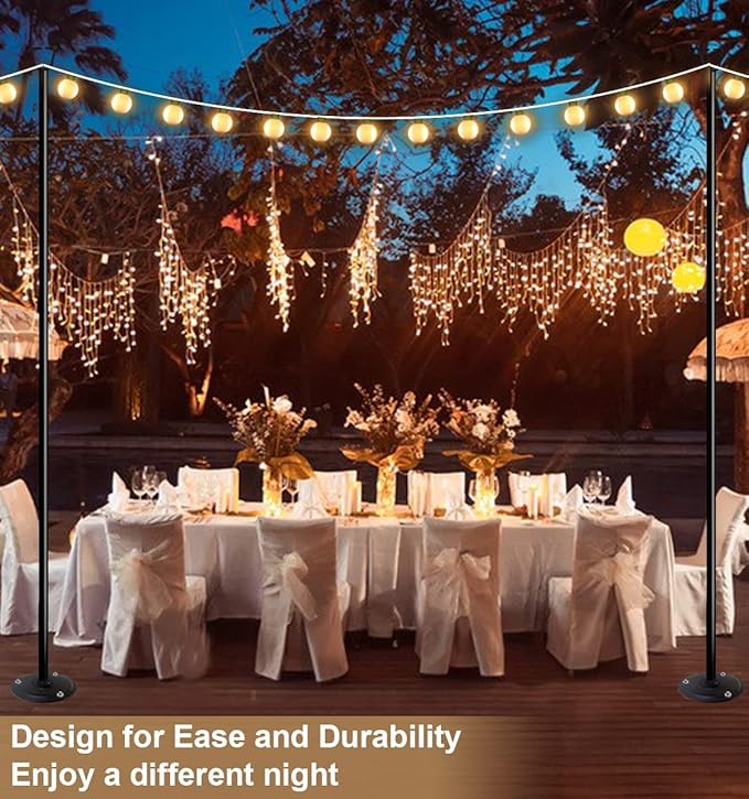 Queension 10FT Ground Base String Light Poles for Outdoor String Lights for Garden, Backyard, Patio Lighting Stand for Parties, Bistro & Weddings, 1 Pack