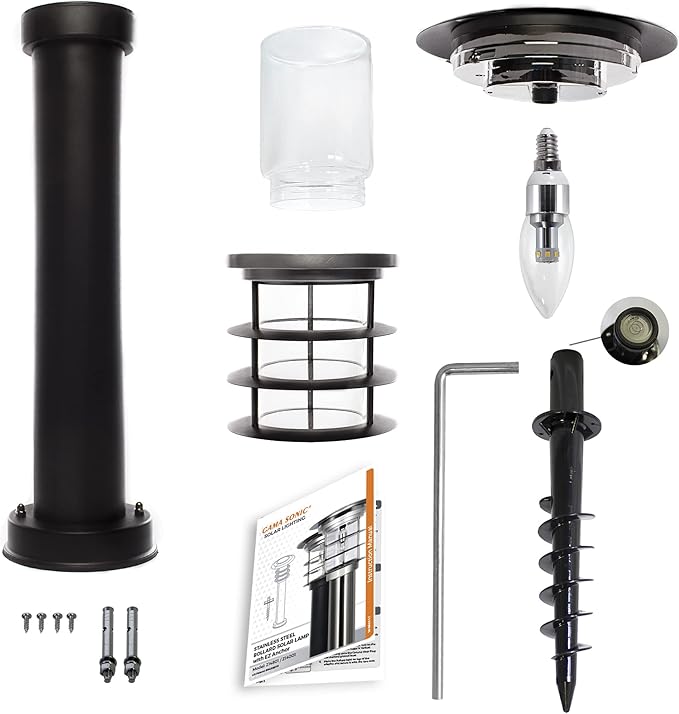Gama Sonic Solar Pathway Light, Stainless Steel Bollard LED Lamp, Waterproof Outdoor Landscape Lights (GS-214)