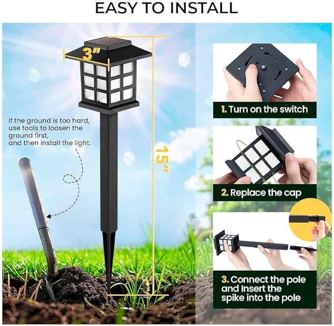 HOUSEOFLED 12 Pack Black Solar LED Path Lights, Outdoor, Garden, Patio, Pathway, Waterproof, Modern Style, 8 Hours | Lumora