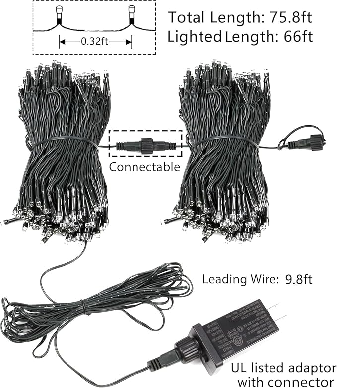 75.8 FT 200 LED Red and Green Christmas Lights Indoor Outdoor, Timer & Memory Function & 8 Modes, Extendable Green Wire, Waterproof Fairy Twinkle String Light for Xmas Tree Holiday Party Garden Yard
