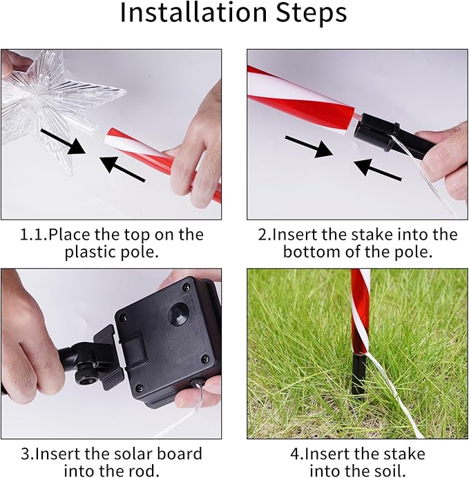 BRIGHTDECK Christmas Solar Pathway Lights Outdoor Decorations, Modes Star Candy Lights Waterproof Led Garden Stake Light for Walkway Yard Lawn Porch Holiday Decor 5-Pack (Red Tube Star, 5 Pack)